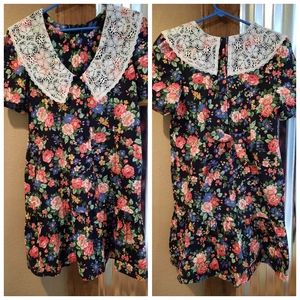 Vtg 90s Y2K Floral drop waist Dress girls 14 SWAT cottagecore
